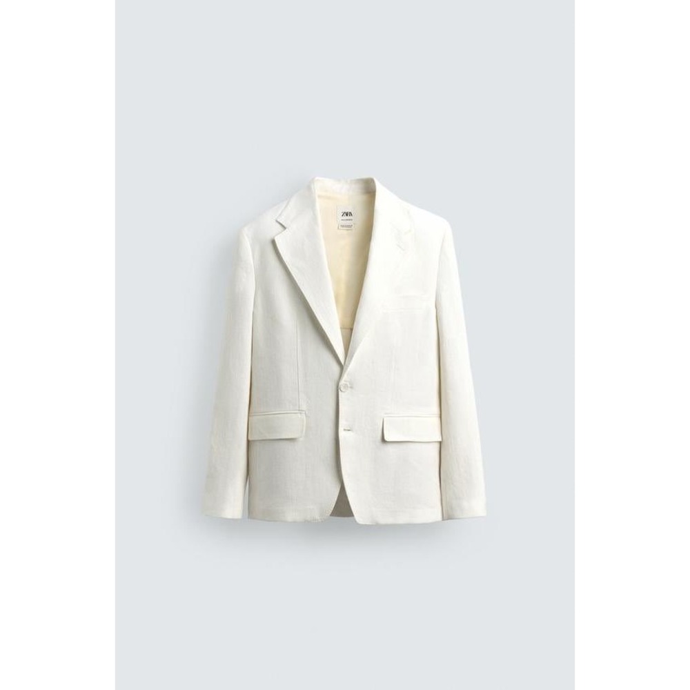 H&M Womens Cream Textured Single Button Blazer Jacket Size M Ivory Off White